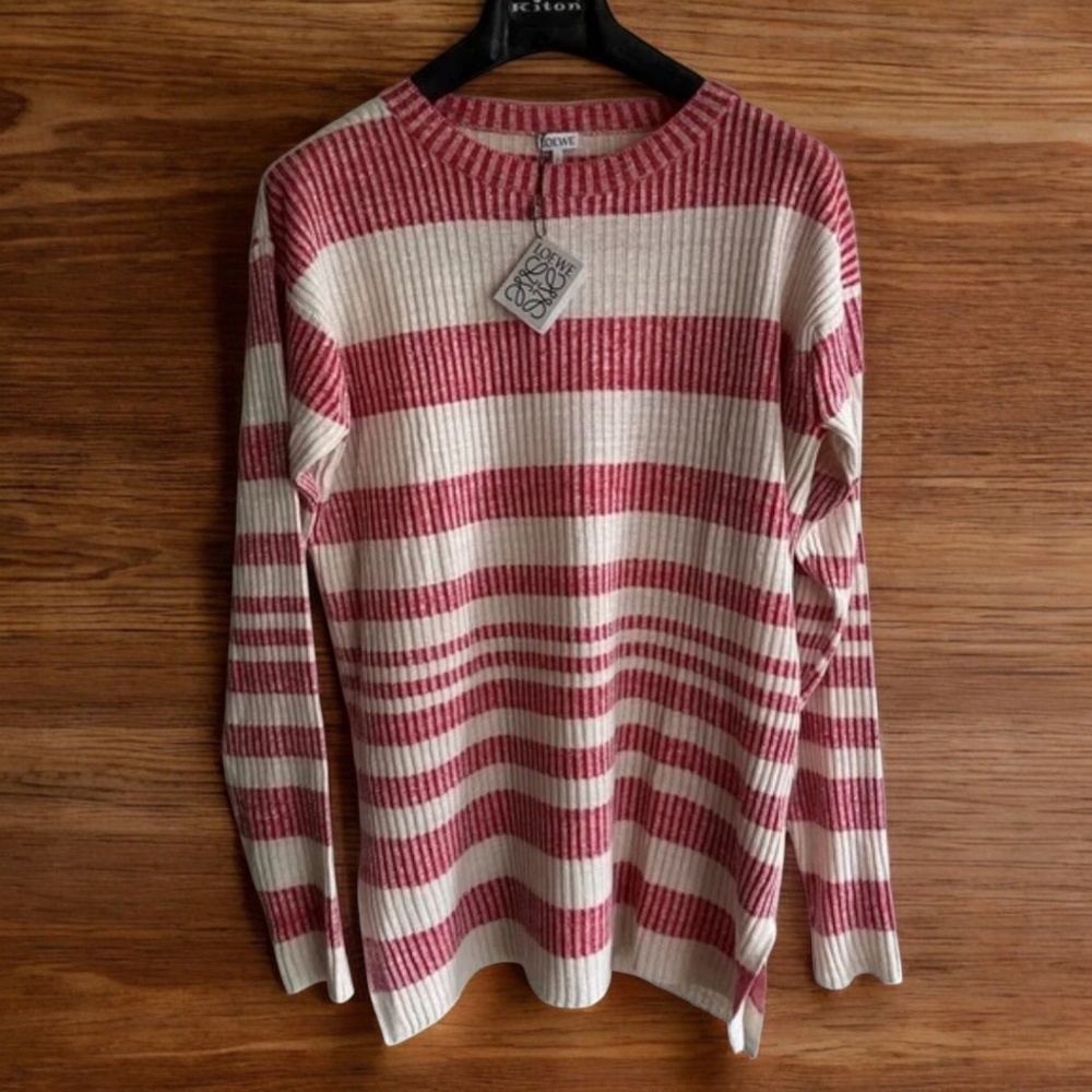 $1200 Loewe Red Cream Light Linen Sweater - Italy - Tagged XS Fits like M - READ